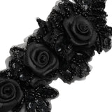 Yaya Han Beaded and Sequins Trim with 3D Roses - Black Floral, 2.5" - Cosplay Collection