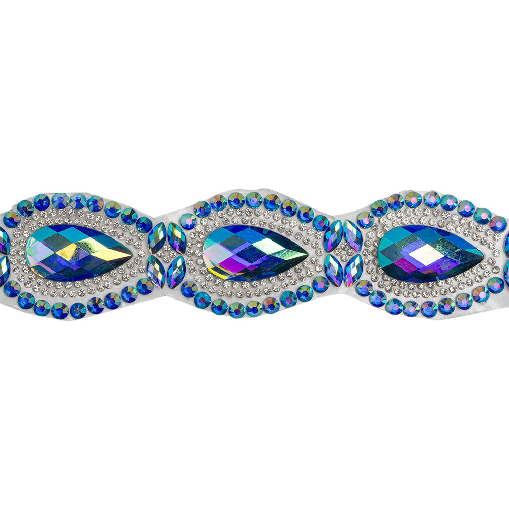 Yaya Han Iron-On Princess Crystal Rhinestone Trim - Iridescent Blue Outlined Teardrops, 1.375" - Cosplay Collection