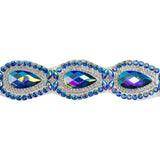 Yaya Han Iron-On Princess Crystal Rhinestone Trim - Iridescent Blue Outlined Teardrops, 1.375" - Cosplay Collection