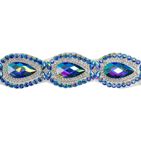 Yaya Han Iron-On Princess Crystal Rhinestone Trim - Iridescent Blue Outlined Teardrops, 1.375" - Cosplay Collection