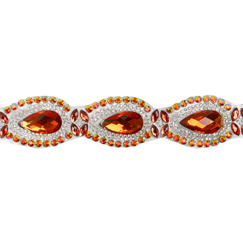 Yaya Han Iron-On Princess Crystal Rhinestone Trim - Iridescent Red Outlined Teardrops, 1.375" - Cosplay Collection