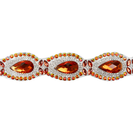 Yaya Han Iron-On Princess Crystal Rhinestone Trim - Iridescent Red Outlined Teardrops, 1.375" - Cosplay Collection