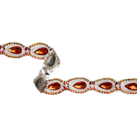 Yaya Han Iron-On Princess Crystal Rhinestone Trim - Iridescent Red Outlined Teardrops, 1.375" - Cosplay Collection