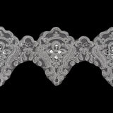 Yaya Han Metallic Corded and Beaded Embroidered Lace Trim - Silver Fae Floral Scallops, 5" - Cosplay Collection