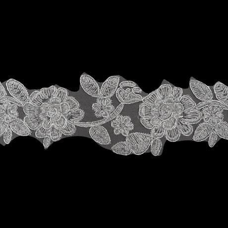Yaya Han Metallic Corded Embroidered Lace Trim - Silver Fae Floral Vine, 2.5" - Cosplay Collection
