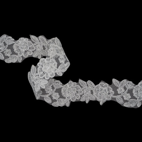 Yaya Han Metallic Corded Embroidered Lace Trim - Silver Fae Floral Vine, 2.5" - Cosplay Collection