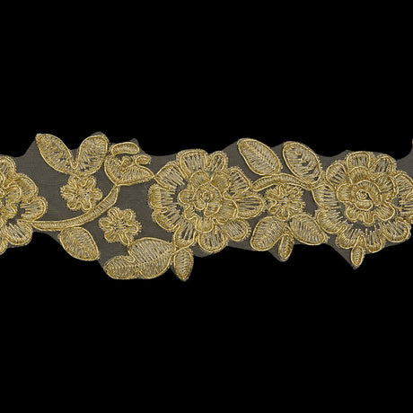 Yaya Han Metallic Corded Embroidered Lace Trim - Gold Fae Floral Vine, 2.5" - Cosplay Collection