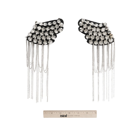 Yaya Han Rhinestones and Spikes Shoulder Epaulettes with Metal Chain Fringe - London Punk Silver and Black, 8.5" x 4.25" - Cosplay Collection