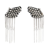 Yaya Han Rhinestones and Spikes Shoulder Epaulettes with Metal Chain Fringe - London Punk Silver and Black, 8.5" x 4.25" - Cosplay Collection