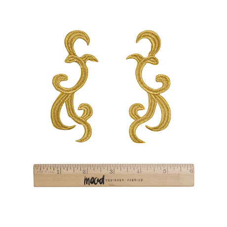 Yaya Han Iron-On Metallic Embroidered Applique Pair - Gold Swirls, 4.25" x 3.25" - Cosplay Collection