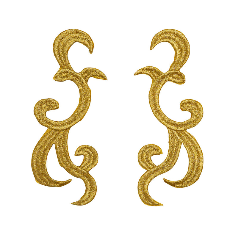 Yaya Han Iron-On Metallic Embroidered Applique Pair - Gold Swirls, 4.25" x 3.25" - Cosplay Collection