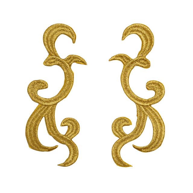 Yaya Han Iron-On Metallic Embroidered Applique Pair - Gold Swirls, 4.25" x 3.25" - Cosplay Collection