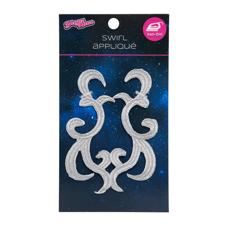 Yaya Han Iron-On Metallic Embroidered Applique Pair - Silver Swirls, 4.25" x 3.25" - Cosplay Collection