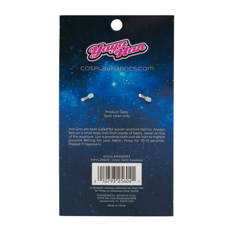 Yaya Han Iron-On Metallic Embroidered Applique Pair - Silver Swirls, 4.25" x 3.25" - Cosplay Collection
