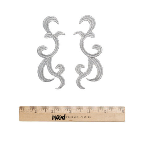 Yaya Han Iron-On Metallic Embroidered Applique Pair - Silver Swirls, 4.25" x 3.25" - Cosplay Collection
