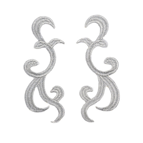 Yaya Han Iron-On Metallic Embroidered Applique Pair - Silver Swirls, 4.25" x 3.25" - Cosplay Collection