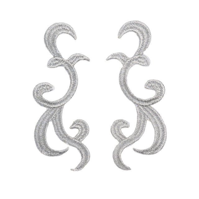 Yaya Han Iron-On Metallic Embroidered Applique Pair - Silver Swirls, 4.25" x 3.25" - Cosplay Collection