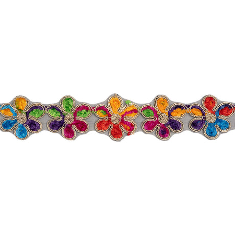 Yaya Han Chenille Embroidered Trim - Metallic Gold and Multicolor Flowers, 1.5" - Cosplay Collection
