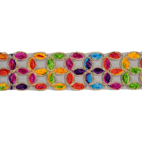 Yaya Han Chenille Embroidered Trim - Metallic Gold and Multicolor Links, 2.25" - Cosplay Collection