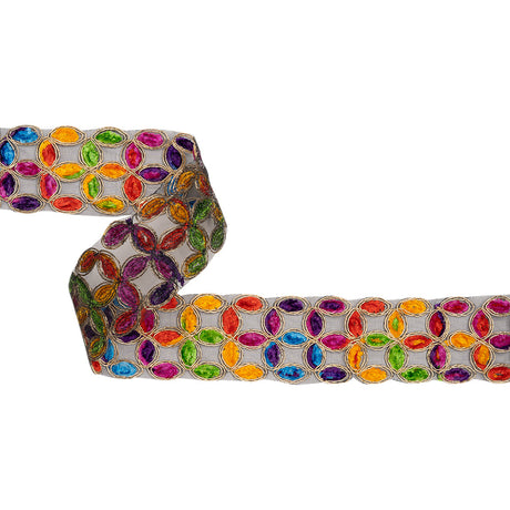 Yaya Han Chenille Embroidered Trim - Metallic Gold and Multicolor Links, 2.25" - Cosplay Collection
