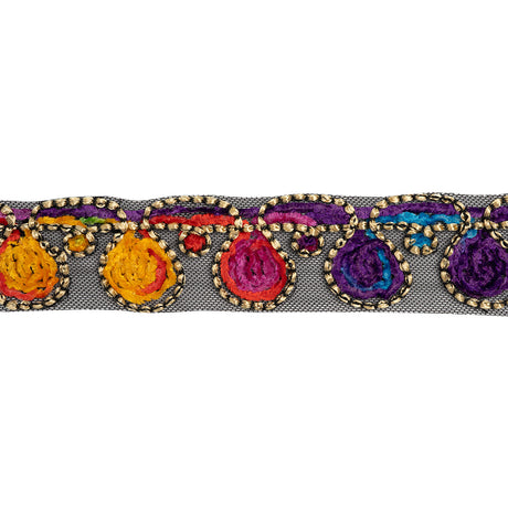 Yaya Han Chenille Embroidered Trim - Beige and Multicolor Teardrops, 1.625" - Cosplay Collection