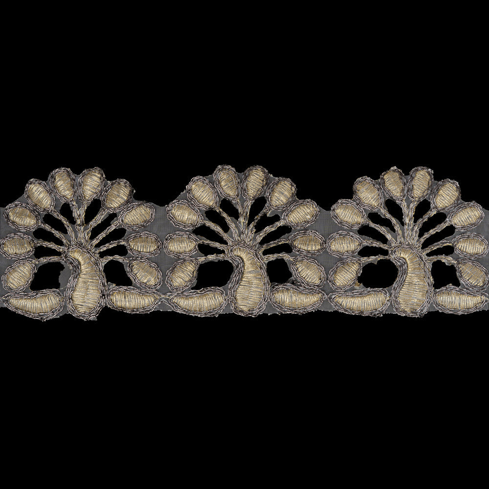 Yaya Han Metallic Embroidered Trim - Gold Peacocks, 2.5" - Cosplay Collection