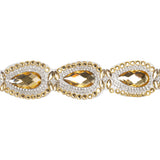 Yaya Han Iron-On Princess Crystal Rhinestone Trim - Gold and Clear Outlined Teardrops, 1.375" - Cosplay Collection