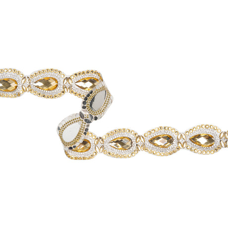 Yaya Han Iron-On Princess Crystal Rhinestone Trim - Gold and Clear Outlined Teardrops, 1.375" - Cosplay Collection