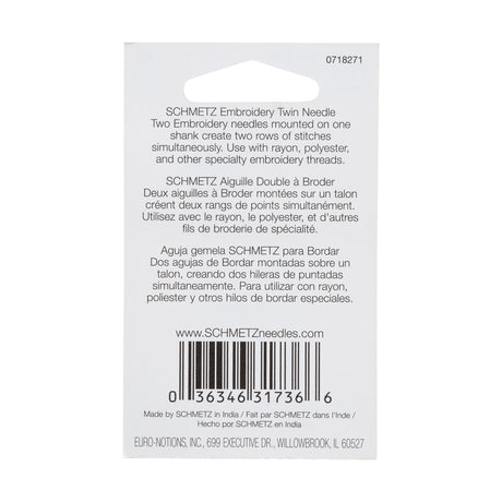 Schmetz Double Embroidery Twin Machine Needle - 2.0/75 - 1 ct