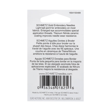 Schmetz Gold Embroidery Machine Needles - 90/14 - 5 ct