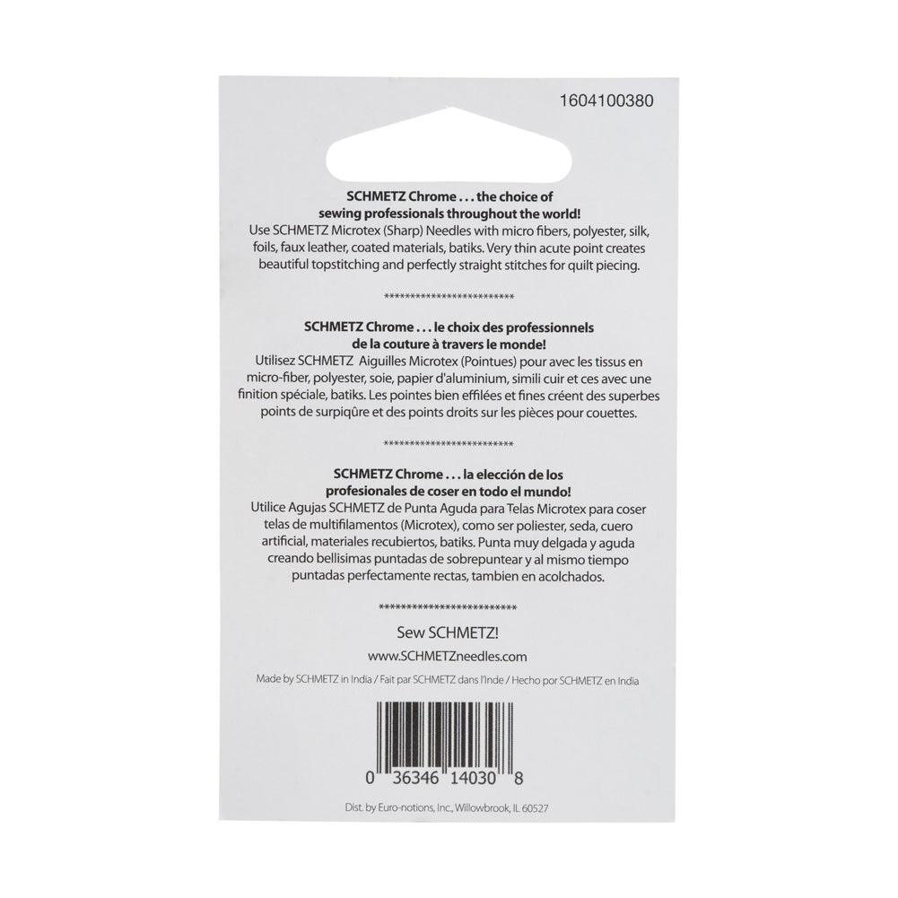 Schmetz Chrome Microtex Sharp Machine Needles - 80/12 - 5 ct