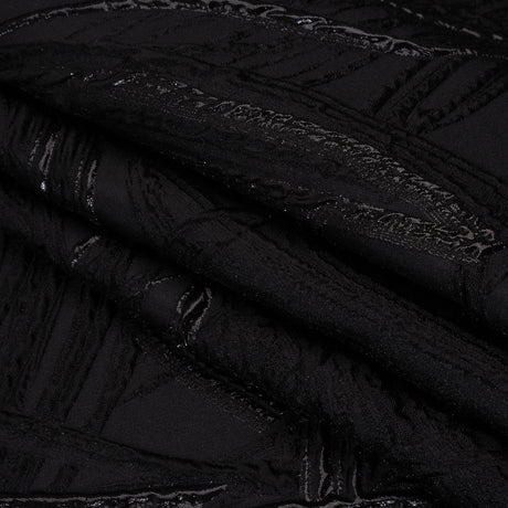 Metallic Polyester and Acetate Brocade - Black on Black Bunches of Leaves