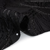 Metallic Polyester and Acetate Brocade - Black on Black Bunches of Leaves