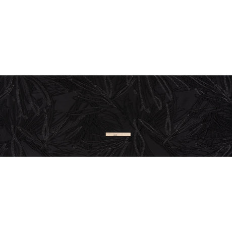 Metallic Polyester and Acetate Brocade - Black on Black Bunches of Leaves