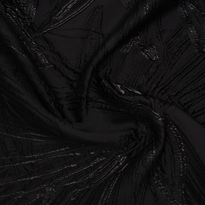 Metallic Polyester and Acetate Brocade - Black on Black Bunches of Leaves