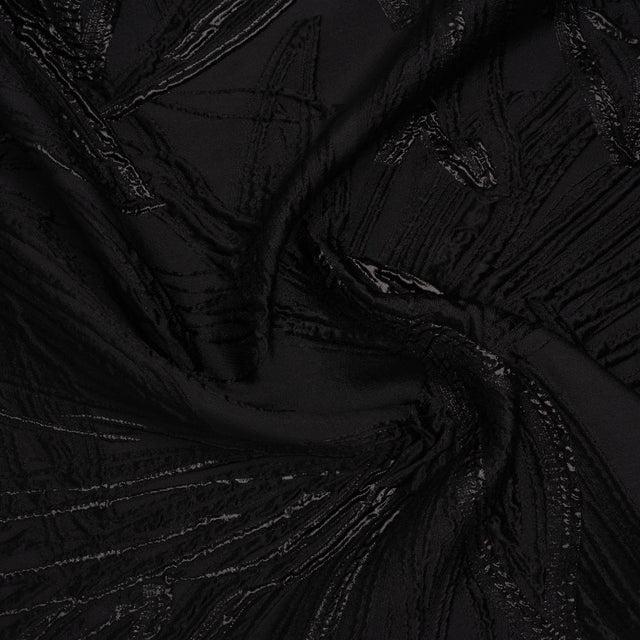 Metallic Polyester and Acetate Brocade - Black on Black Bunches of Leaves
