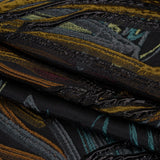 Metallic Polyester and Acetate Brocade - Dusty Teal, Mustard Yellow and Black Bunches of Leaves