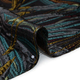 Metallic Polyester and Acetate Brocade - Dusty Teal, Mustard Yellow and Black Bunches of Leaves