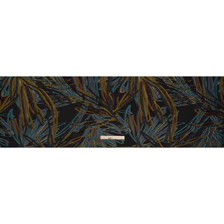 Metallic Polyester and Acetate Brocade - Dusty Teal, Mustard Yellow and Black Bunches of Leaves