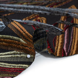 Metallic Polyester and Acetate Brocade - Golden Orange, Dusty Blue and Black Bunches of Leaves