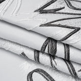 Metallic Polyester and Acetate Brocade - Silver, Charcoal and White Abstracted Flower Outlines