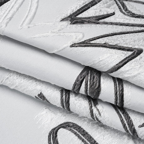 Metallic Polyester and Acetate Brocade - Silver, Charcoal and White Abstracted Flower Outlines