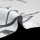 Metallic Polyester and Acetate Brocade - Silver, Charcoal and White Abstracted Flower Outlines