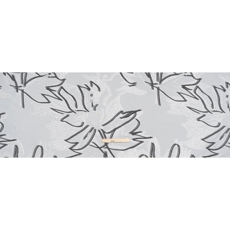 Metallic Polyester and Acetate Brocade - Silver, Charcoal and White Abstracted Flower Outlines