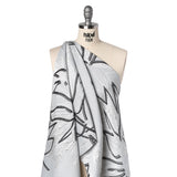 Metallic Polyester and Acetate Brocade - Silver, Charcoal and White Abstracted Flower Outlines