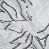 Metallic Polyester and Acetate Brocade - Silver, Charcoal and White Abstracted Flower Outlines