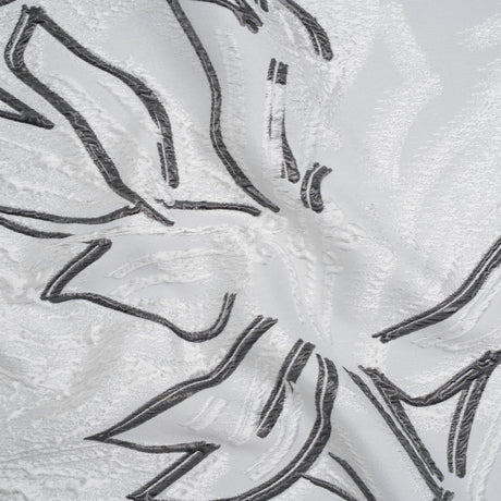 Metallic Polyester and Acetate Brocade - Silver, Charcoal and White Abstracted Flower Outlines