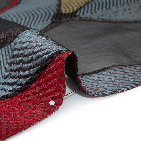 Metallic Rayon and Polyester Burnout Brocade - Tan, Red and Dusty Blue Soft Geometric Abstract
