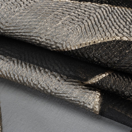 Metallic Rayon and Polyester Burnout Brocade - Gold, Gray and Black Soft Geometric Abstract