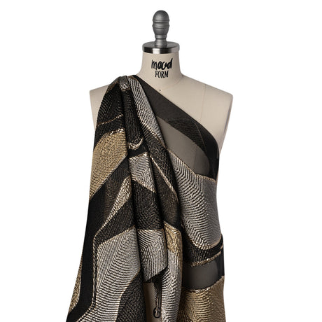 Metallic Rayon and Polyester Burnout Brocade - Gold, Gray and Black Soft Geometric Abstract